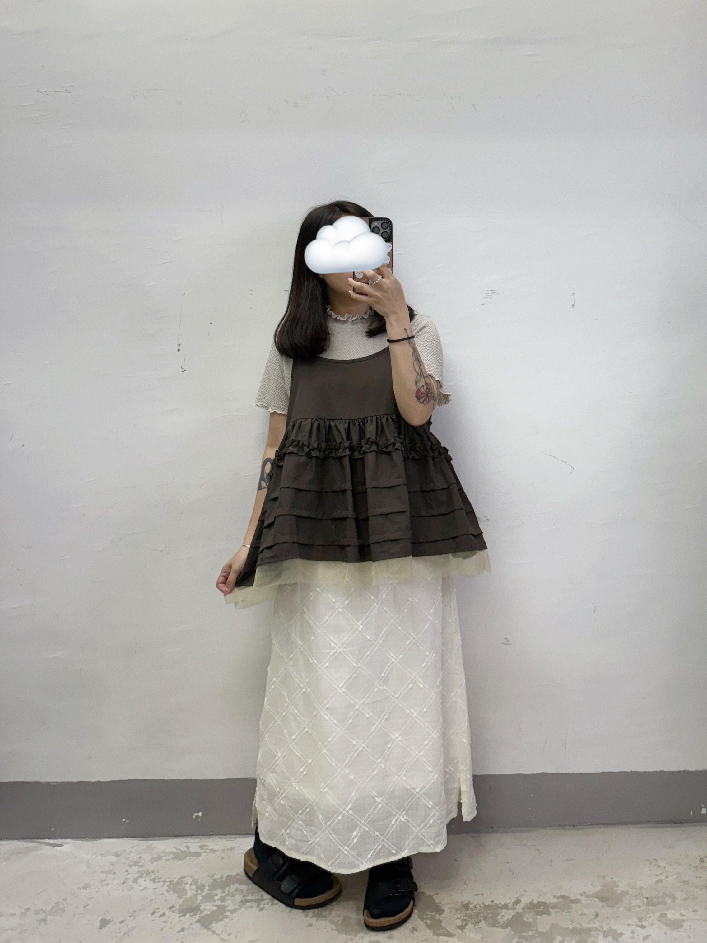 【SALE】RUFFLE邊壓折拼紗外搭丨4 col
