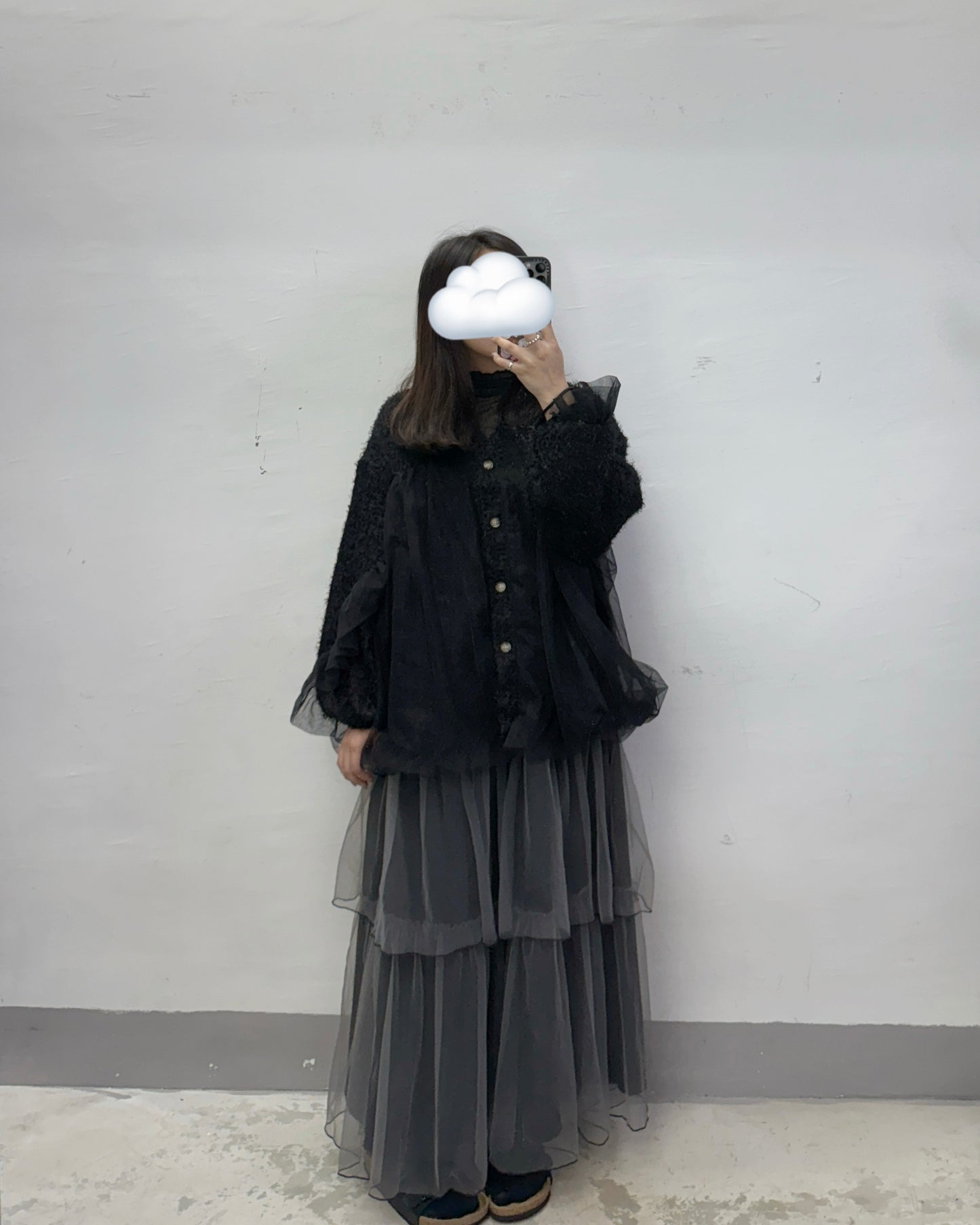 蘇蘇暗格拼紗泡型外襯丨黑