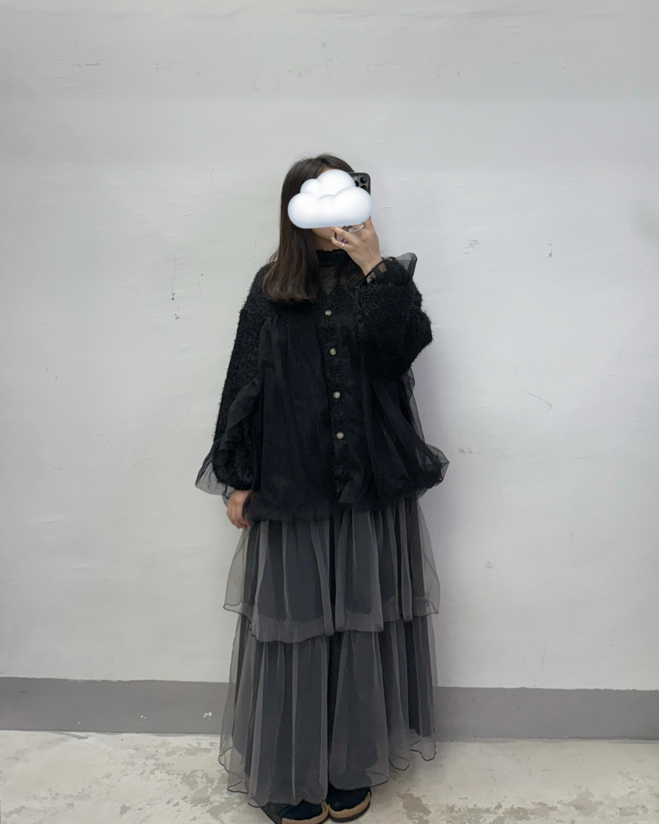 蘇蘇暗格拼紗泡型外襯丨黑