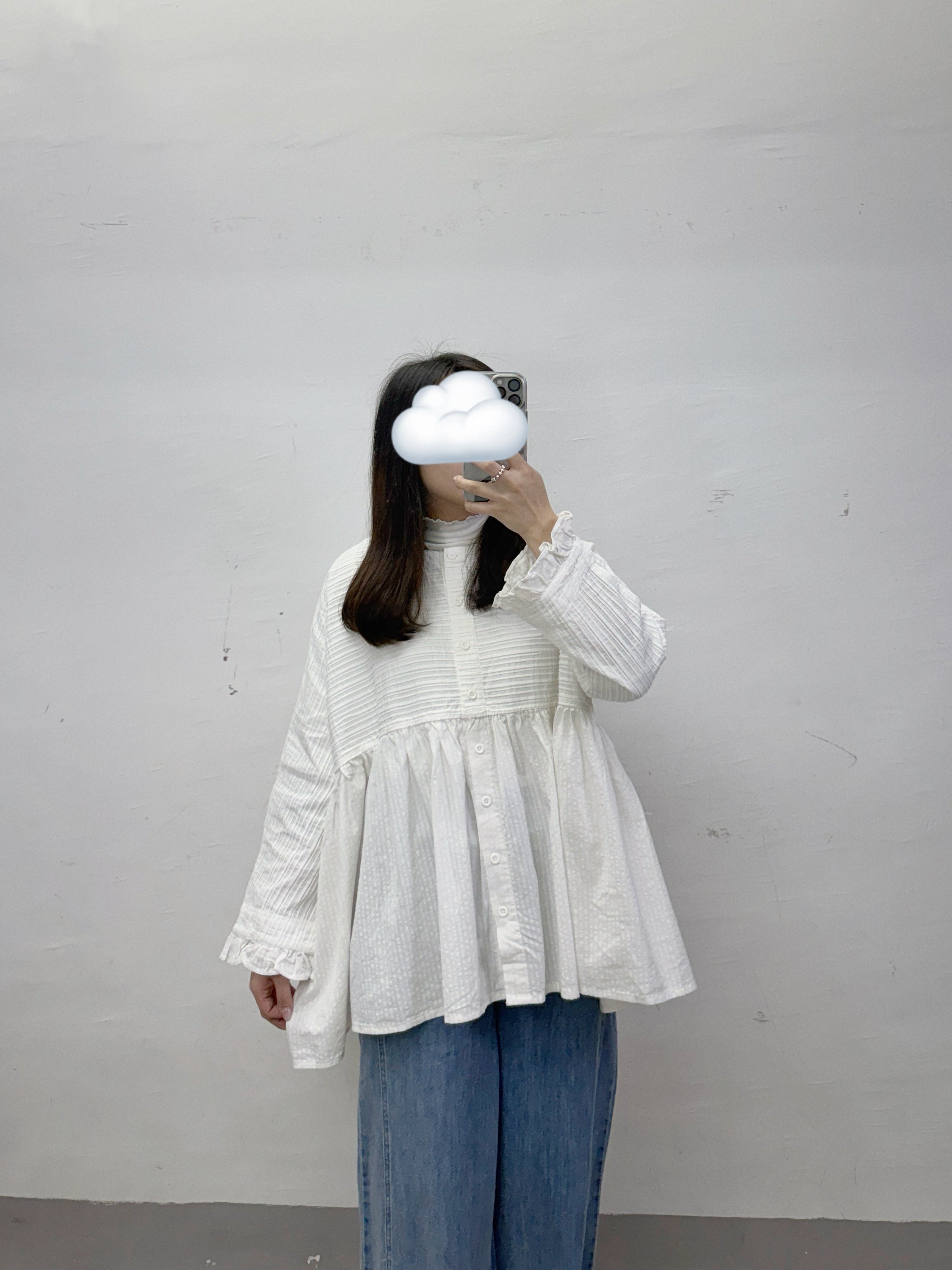 壓褶拼布開胸傘型上衣丨2 col