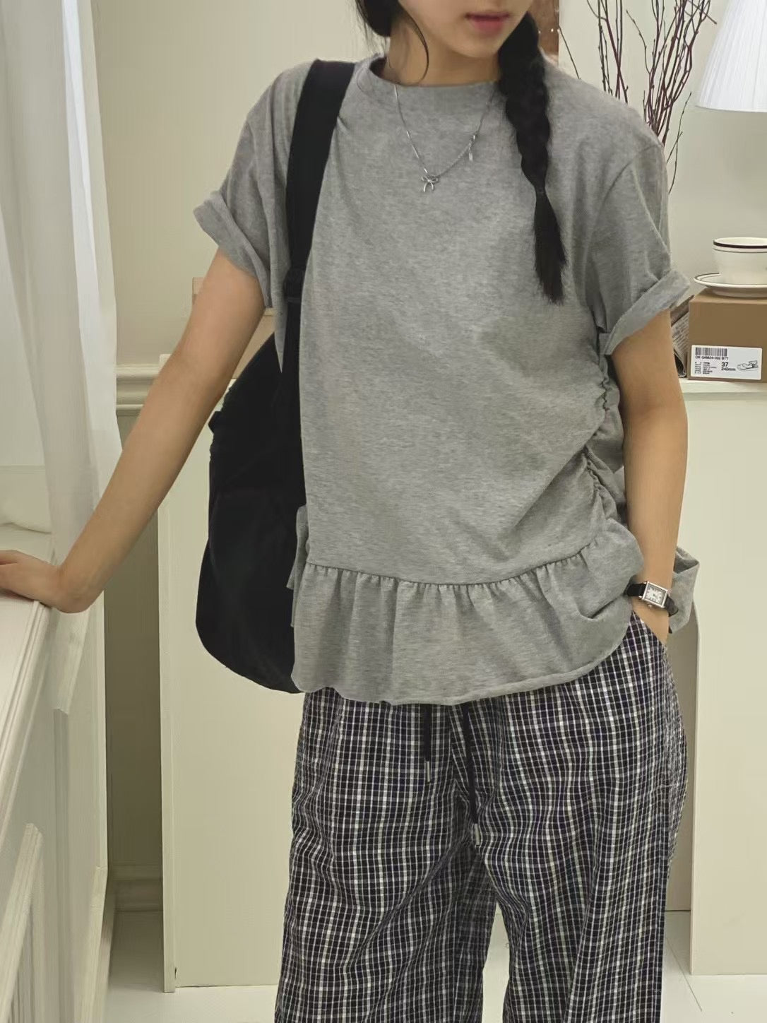 【SALE】兩側打褶ruffle top丨白