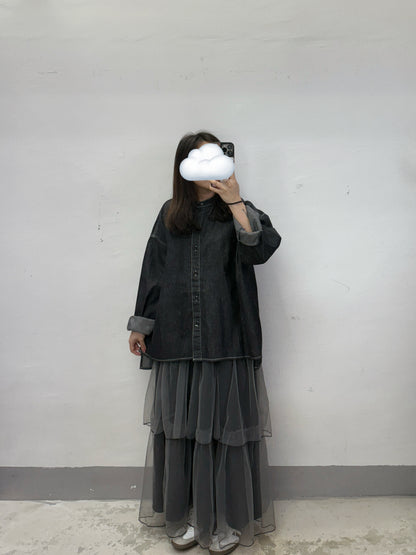 【SALE】明線圓領牛仔恤丨藍