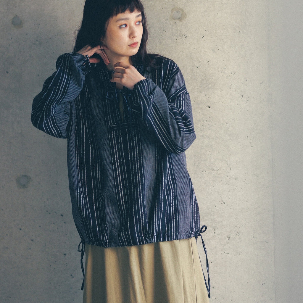 【SALE】綁帶蝴蝶結條子連帽top｜2 col