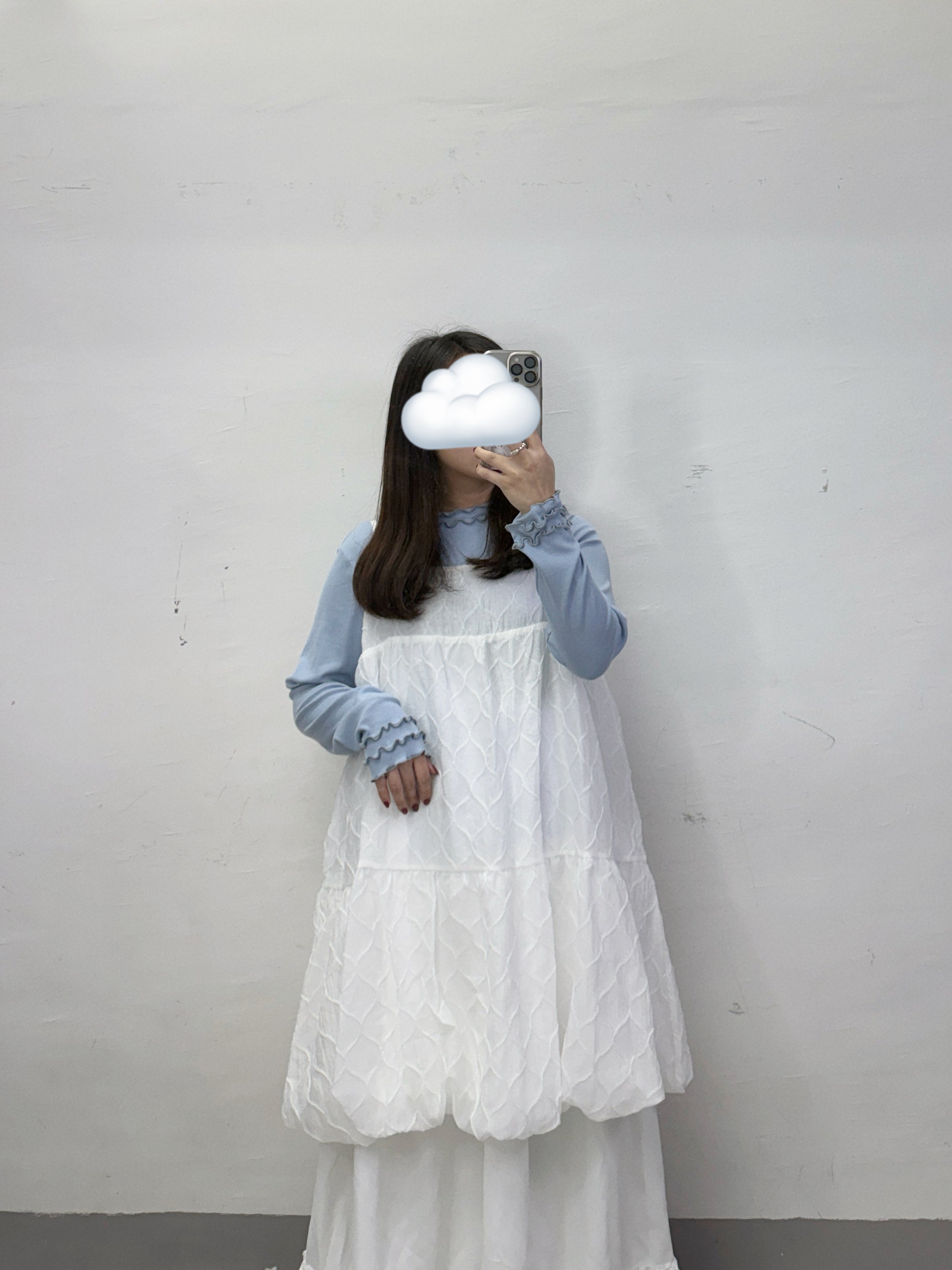 【SALE】暗紋泡泡中長ops/外搭丨白 粉