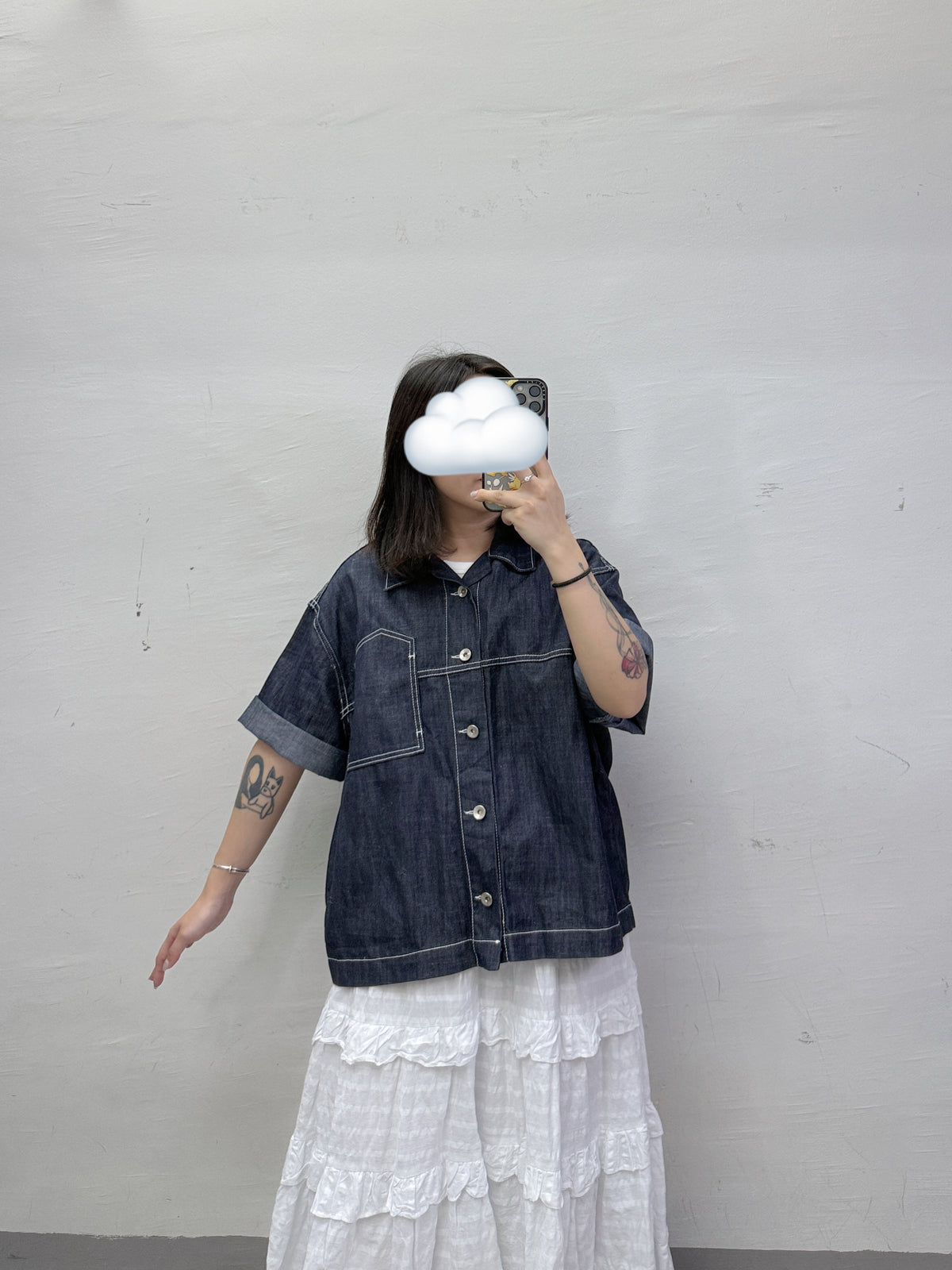 明線口袋薄牛仔上衣/外襯