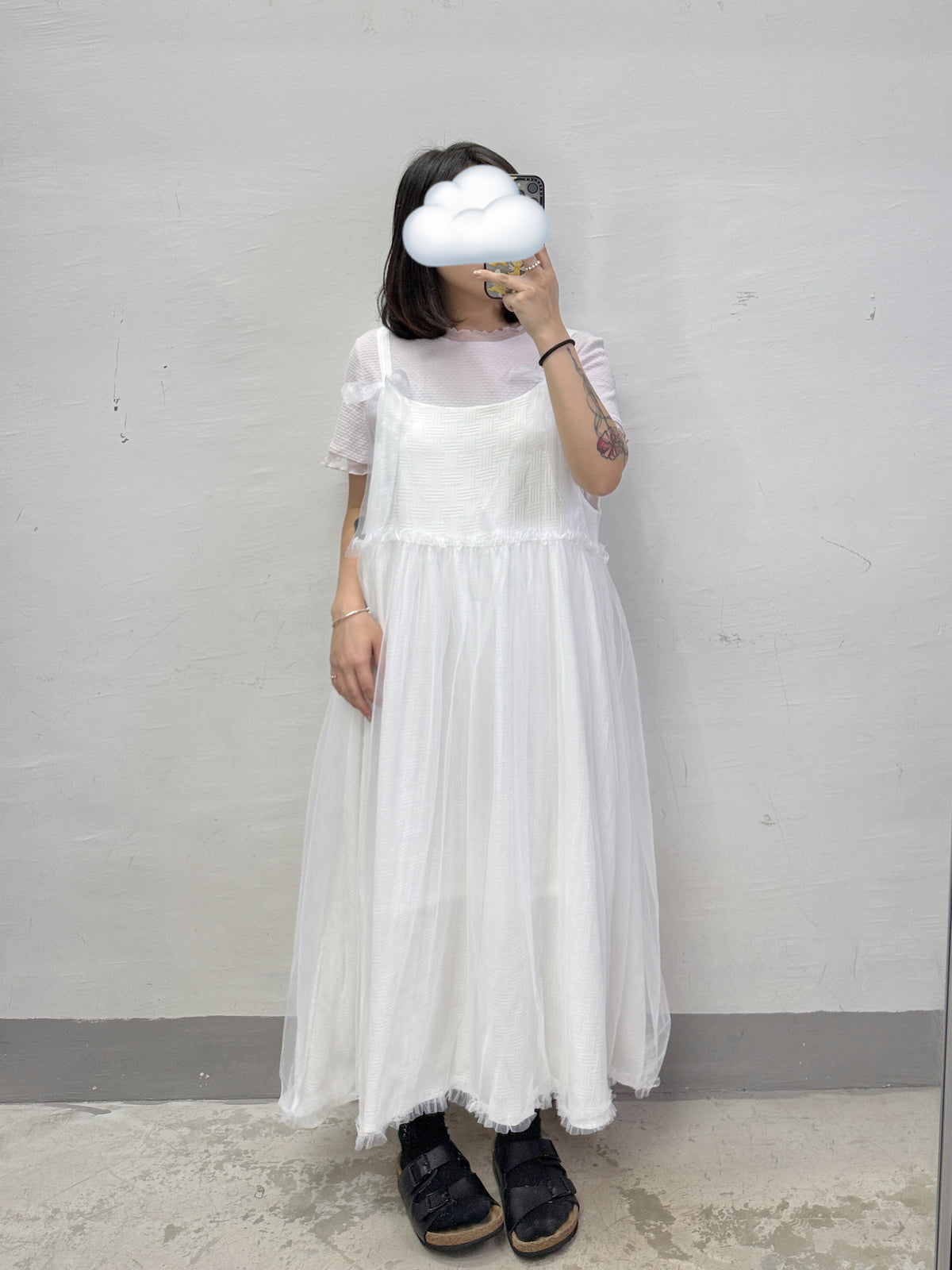 【SALE】2-way蝴蝶結拼紗ops丨白