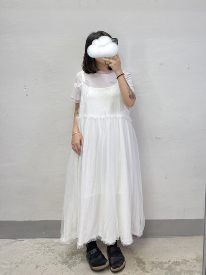 【SALE】2-way蝴蝶結拼紗ops丨白