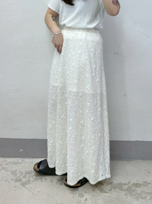 【新品優惠】靚～花花紋拼側lace半身裙丨3 col