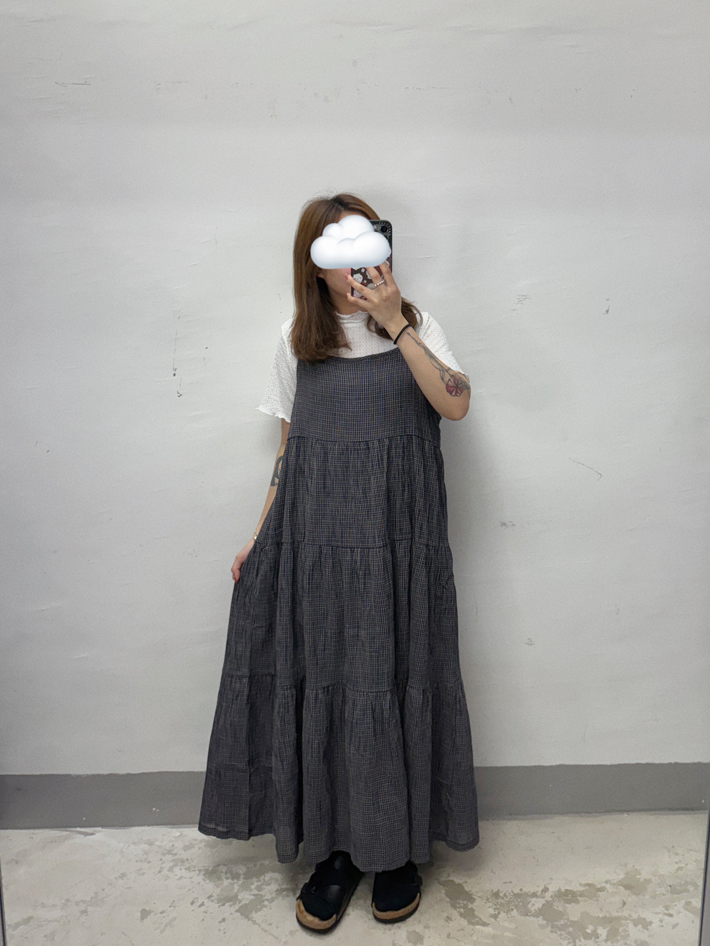 【SALE】格紋層層吊帶ops丨淺藍