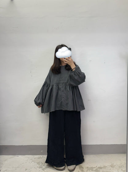 【comeback】薄斜布泡泡袖開胸上衣丨3 col