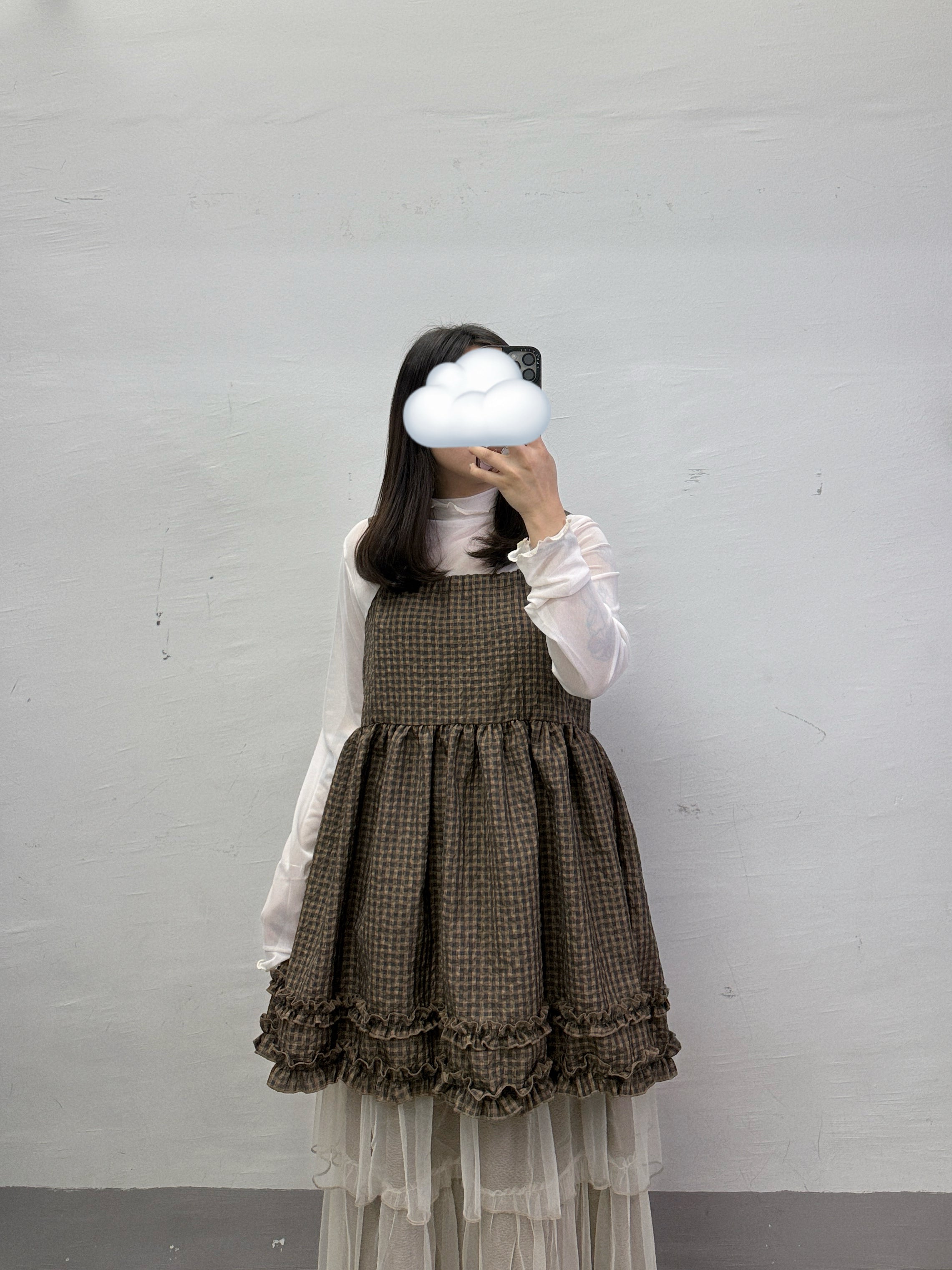 格紋中長ruffle後綁帶外搭丨3 col