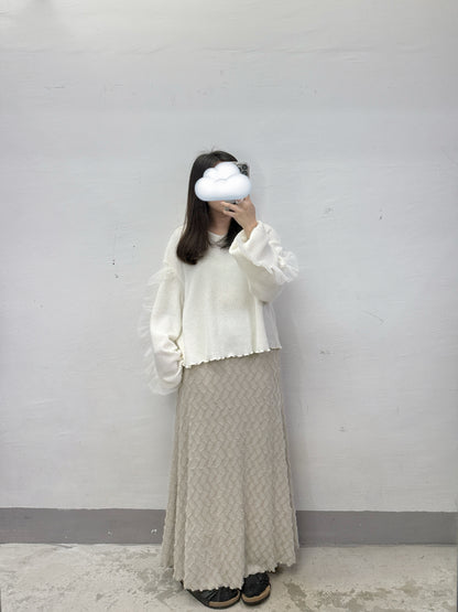 【SALE】v領軟綿綿針織拼紗上衣丨黑