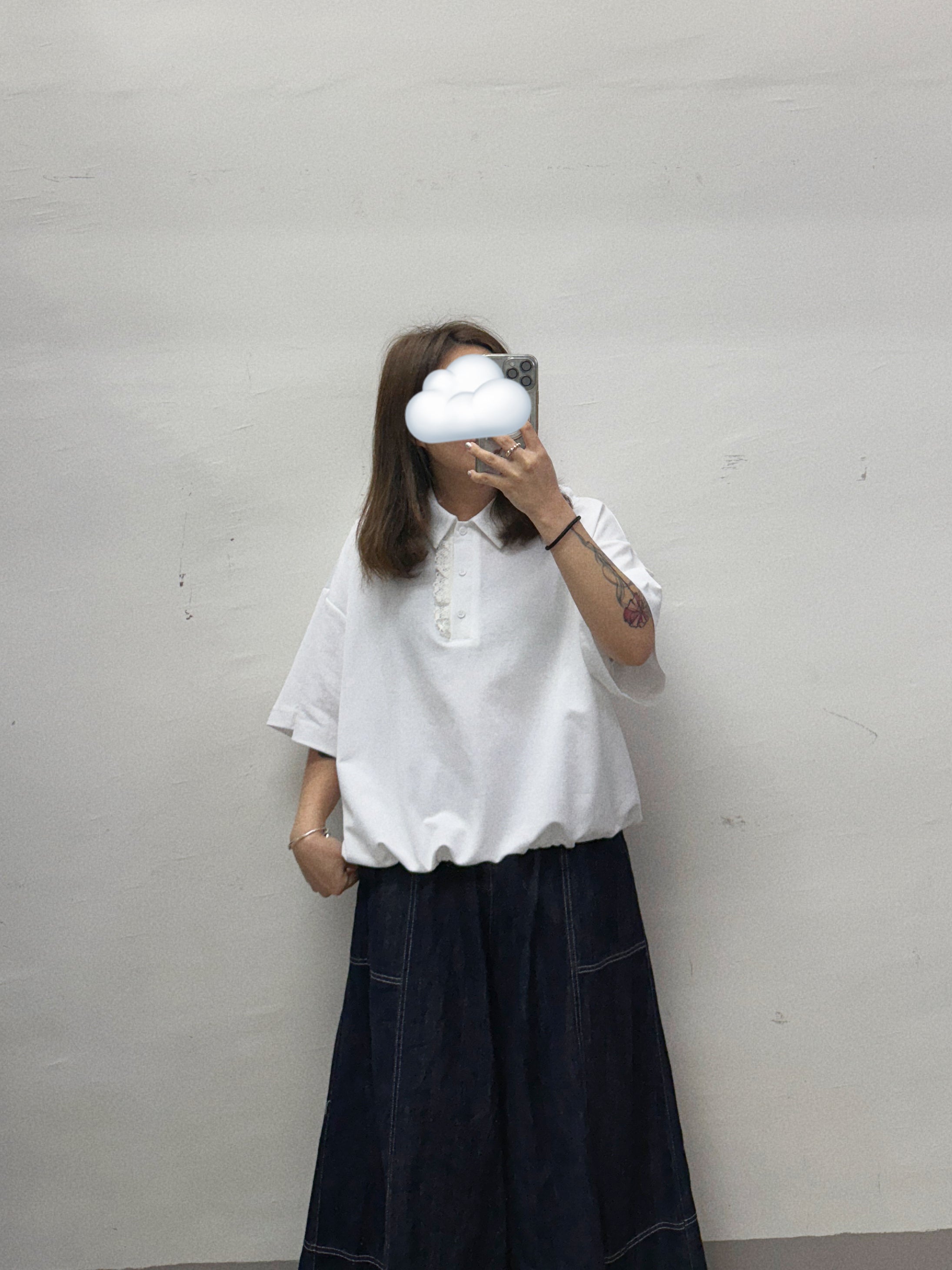 【SALE】拼lace有領top丨白