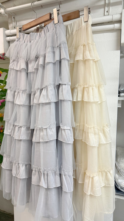 棉紗拼紗層層半身裙丨2 col