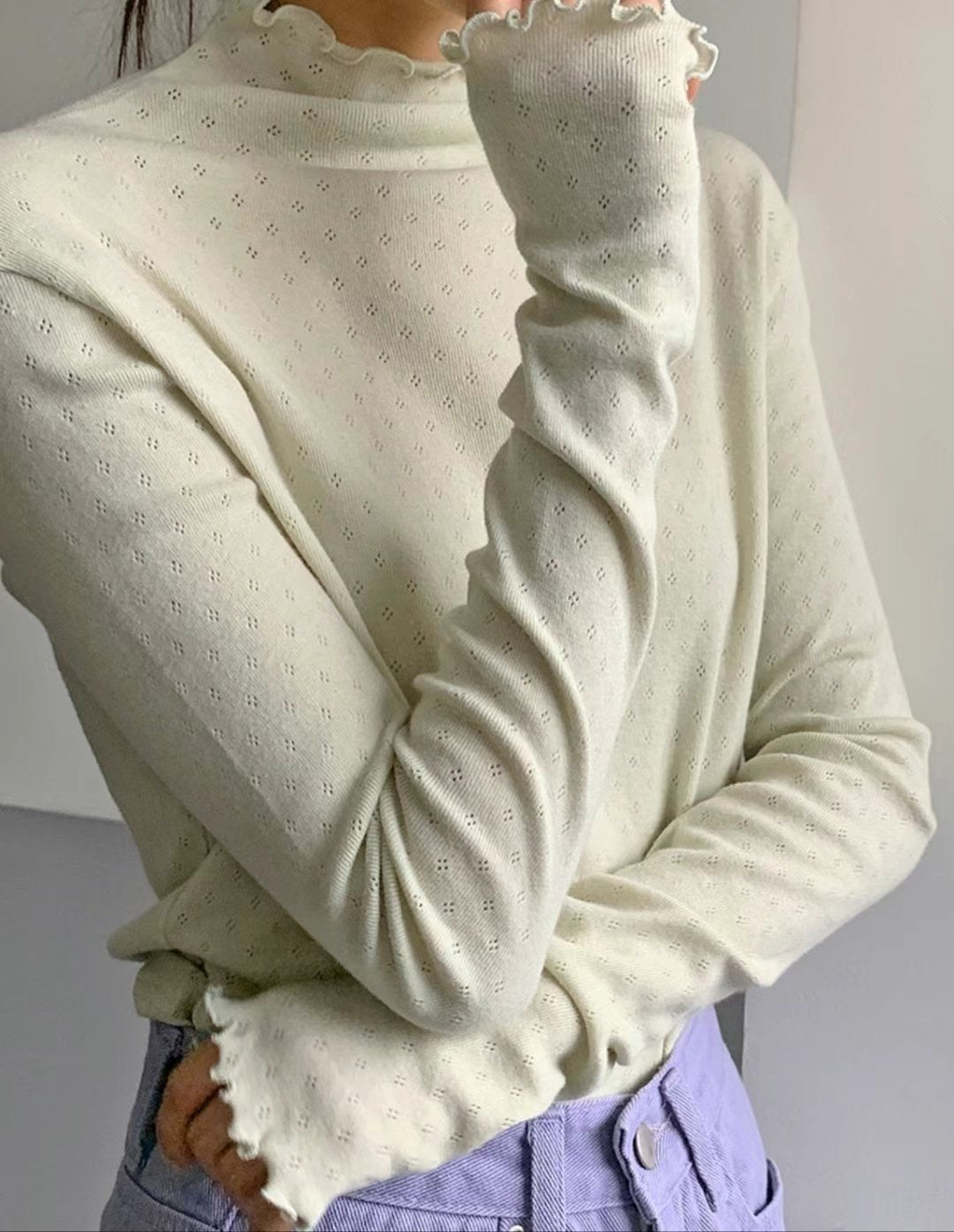 鏤空點點木耳邊打底｜黑