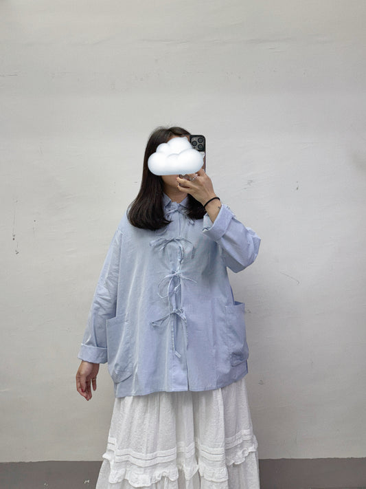 【SALE】綁帶蝴蝶結反領恤top/外襯丨2 col