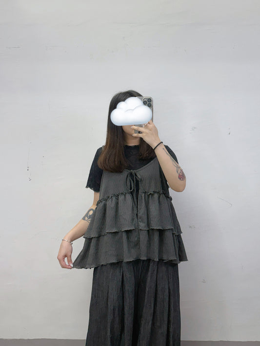 層層ruffle暗紋綁帶外搭丨3 col