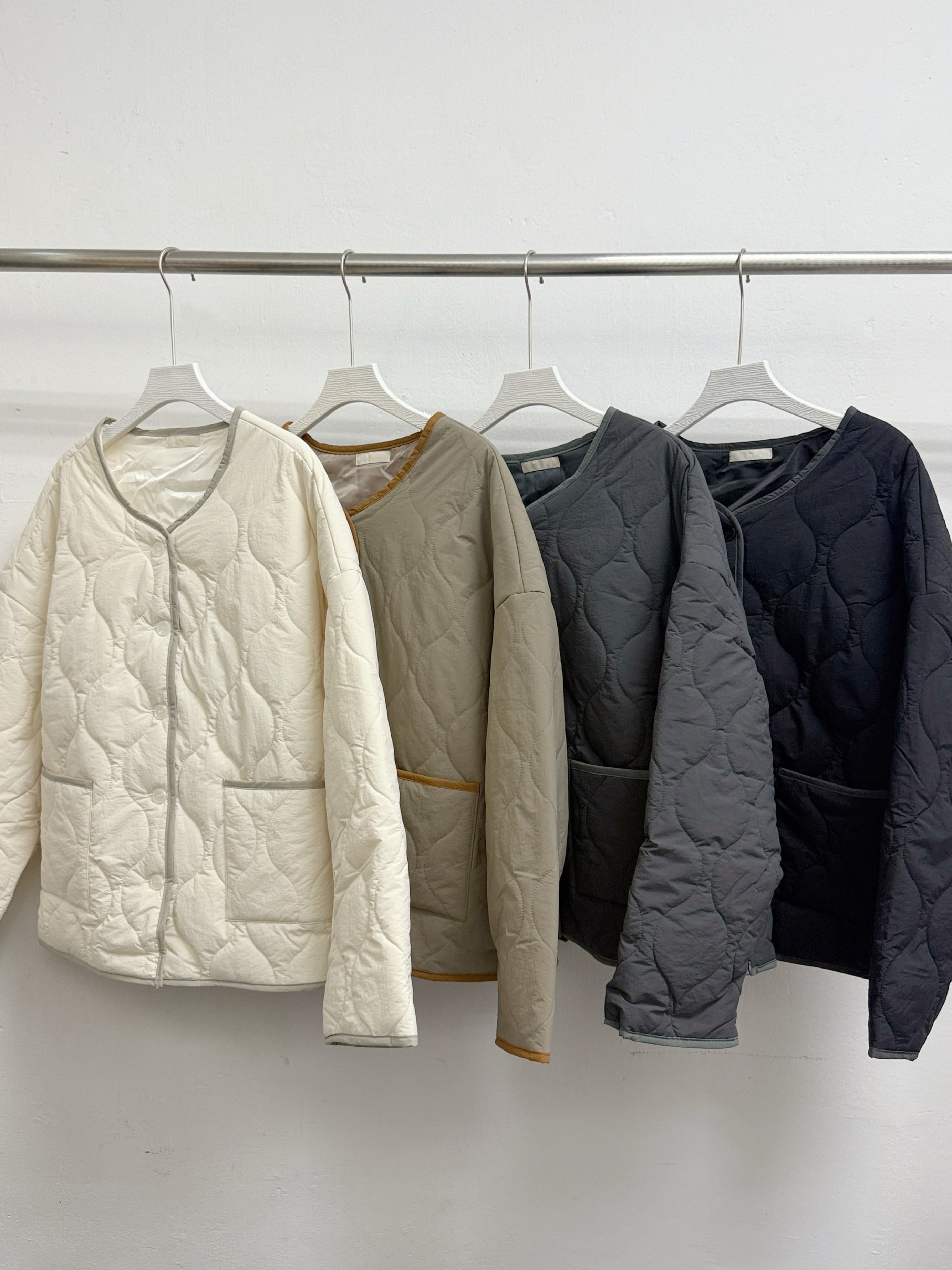 側拉鍊撞色夾棉外套丨黑