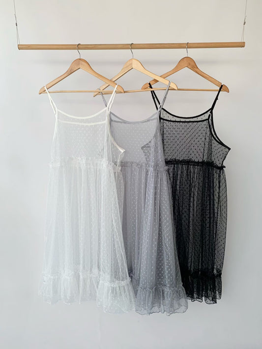 波點紋透紗吊帶外搭丨3 col