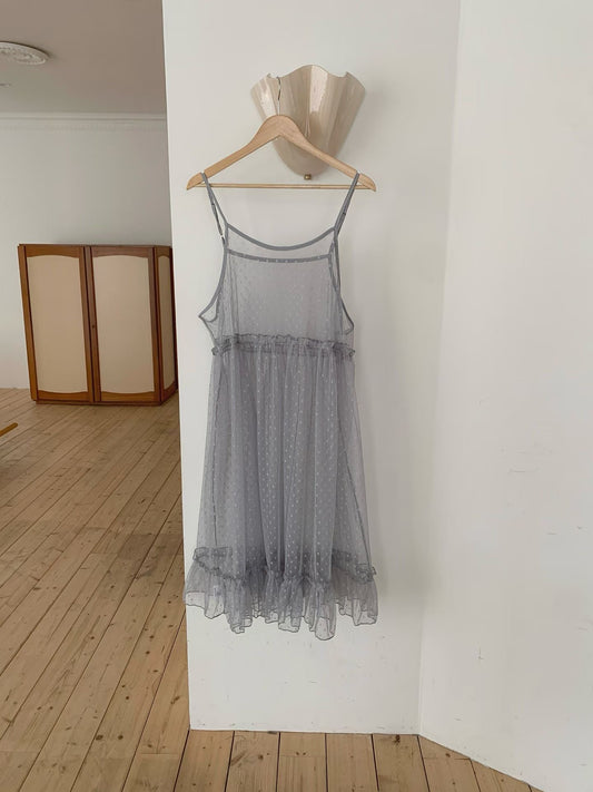 波點紋透紗吊帶外搭丨3 col