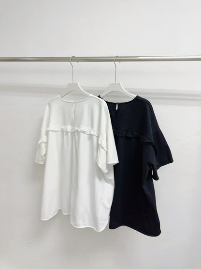 【SALE】後ruffle邊簡約闊型上衣丨2 col