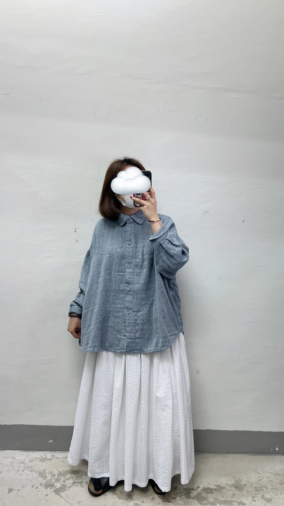 軟身棉麻質料牛仔色有領top｜2 col