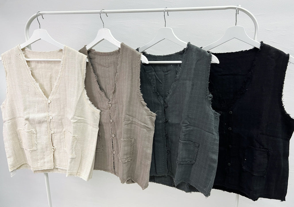 【SALE】披口麻料vest｜4 col