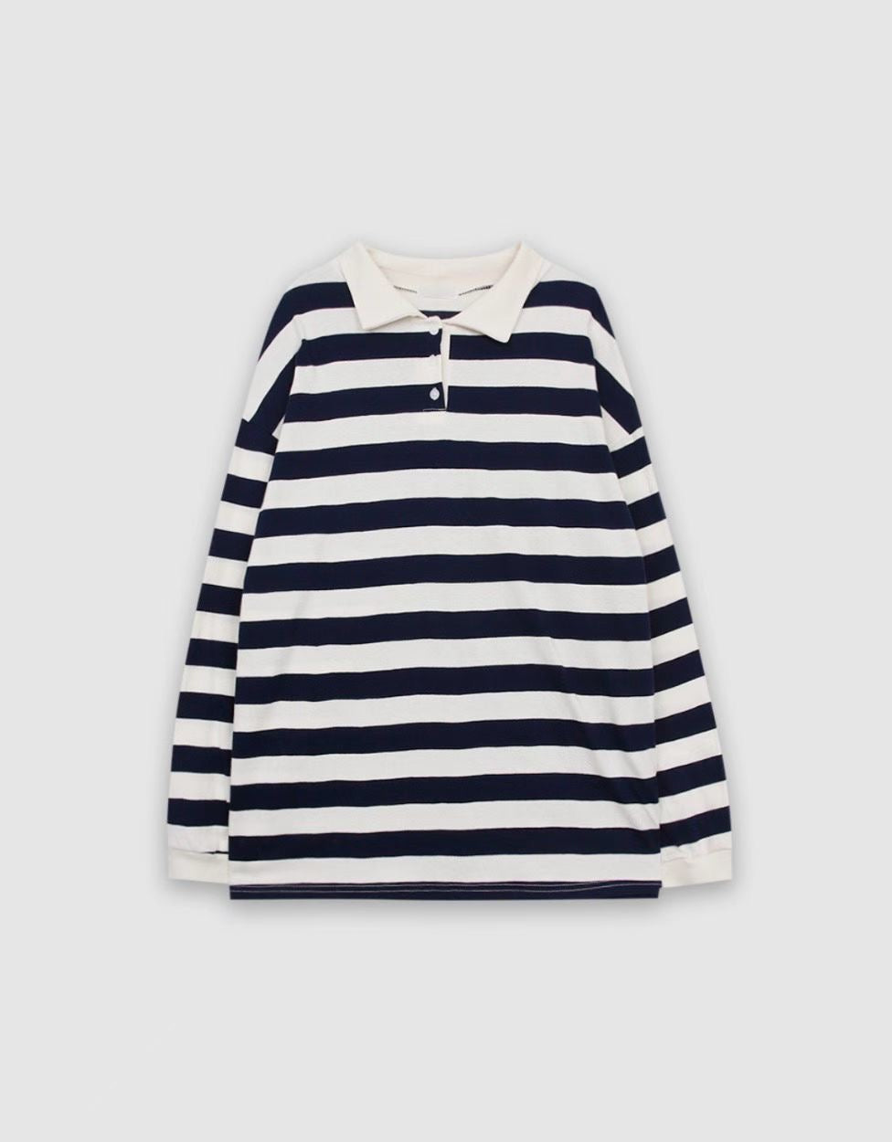 【SALE】反領條紋上衣丨灰