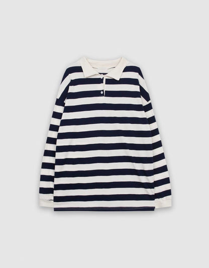 【SALE】反領條紋上衣丨灰