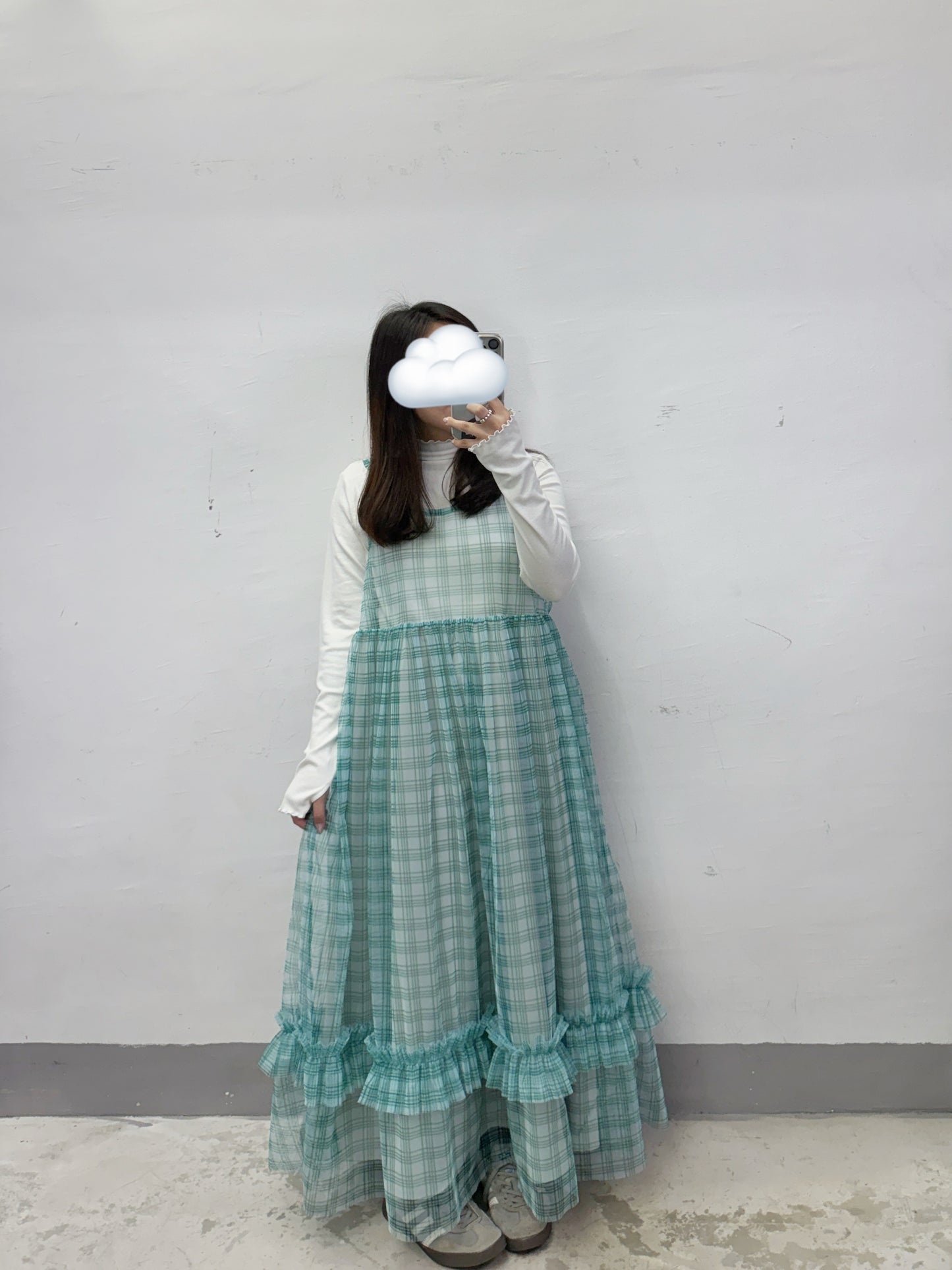 【SALE】紗紗格紋吊帶ops丨薄荷綠