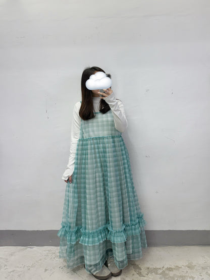 【SALE】紗紗格紋吊帶ops丨薄荷綠
