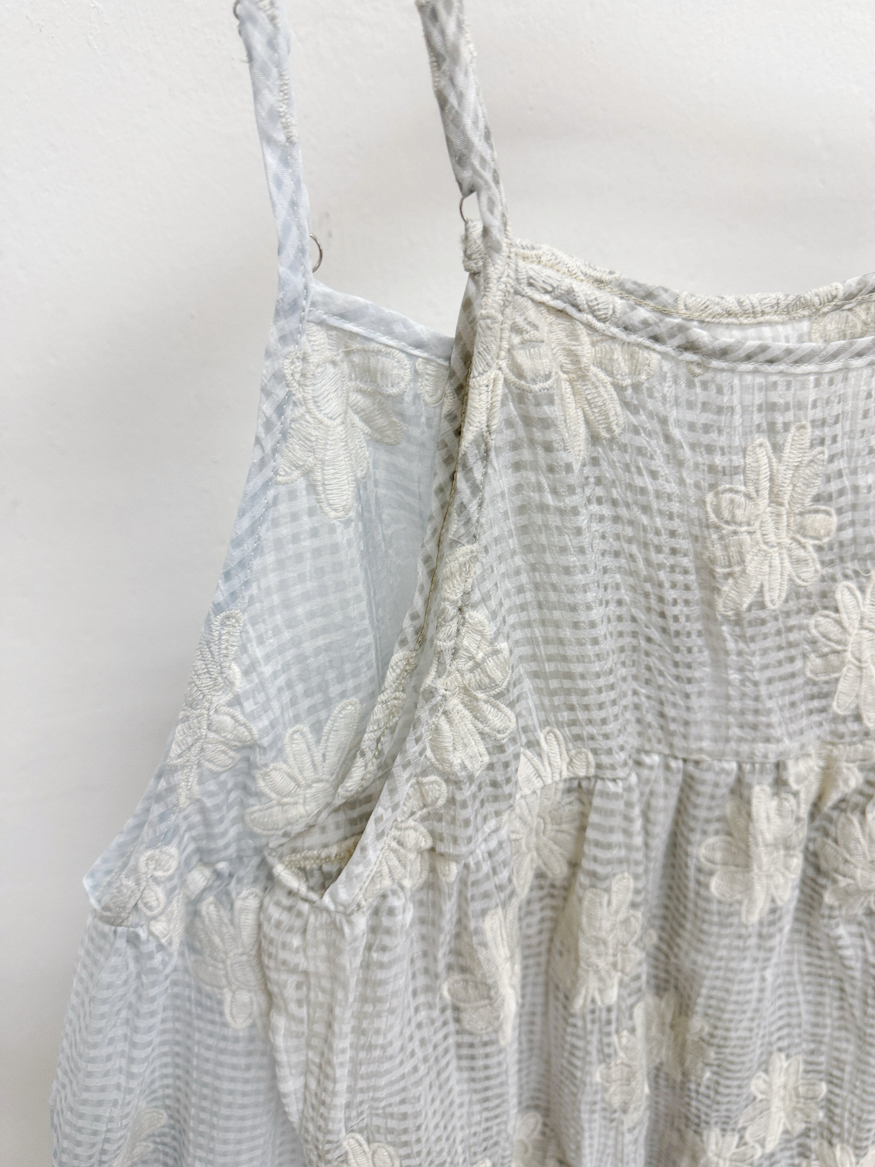 格紋拼刺繡花紋半透中長外搭丨2 col