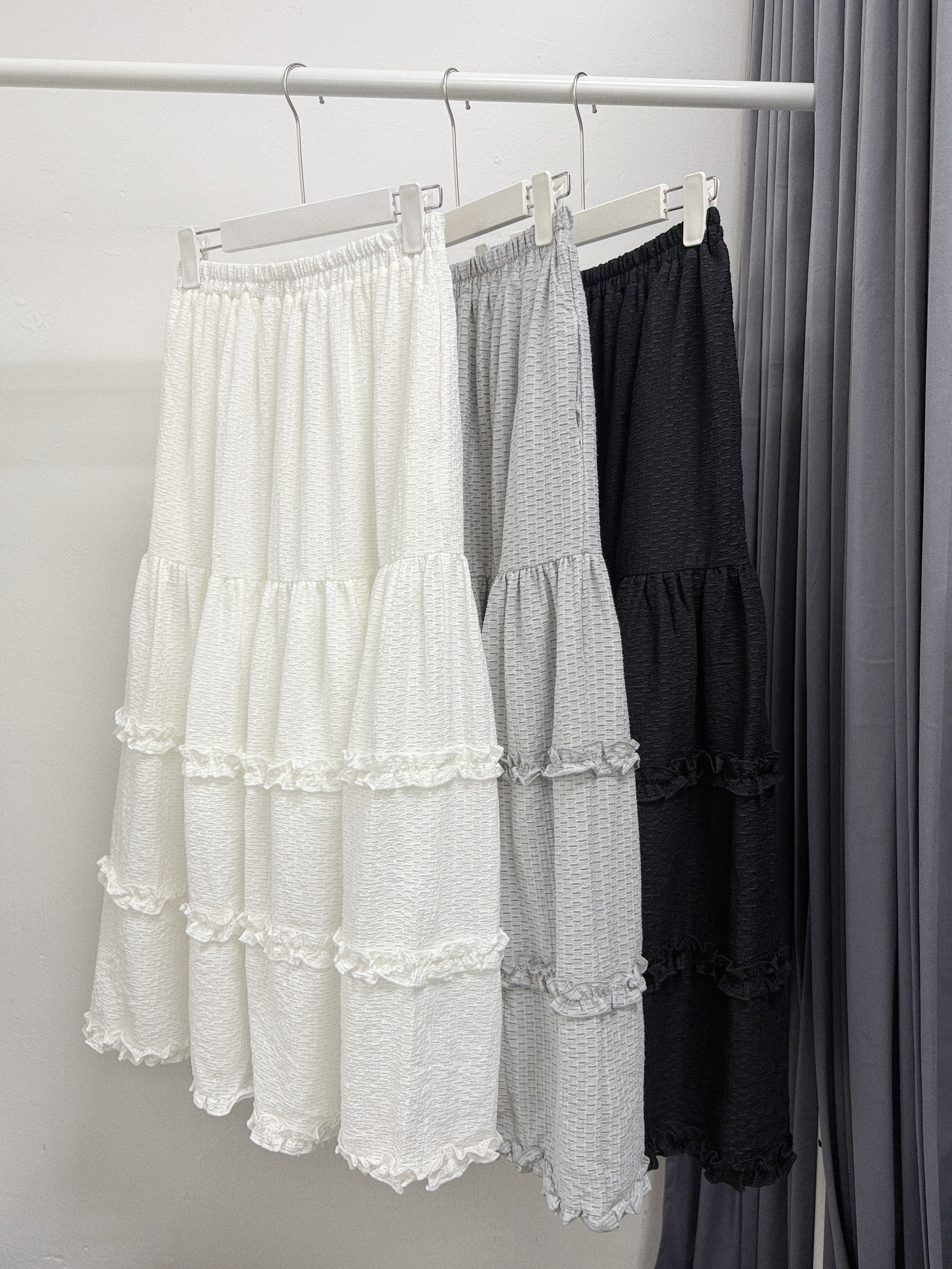 ruffle邊暗紋半身裙丨灰