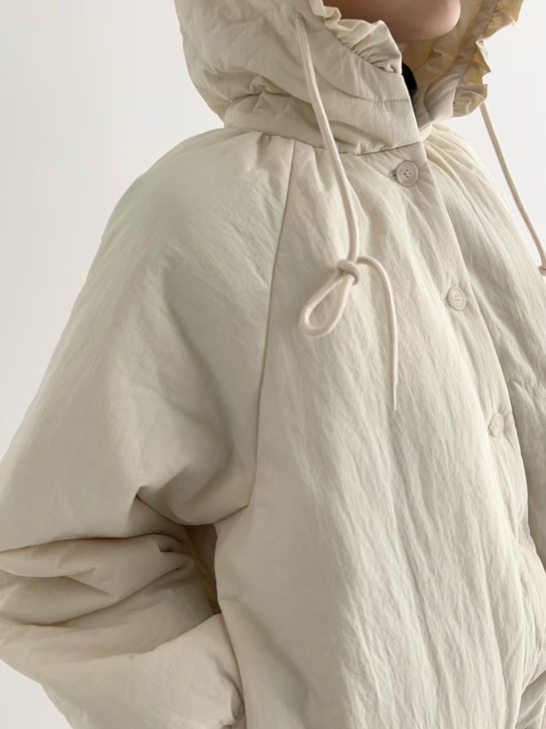 【comeback】ruffle邊有帽泡泡型夾棉外套｜2 col