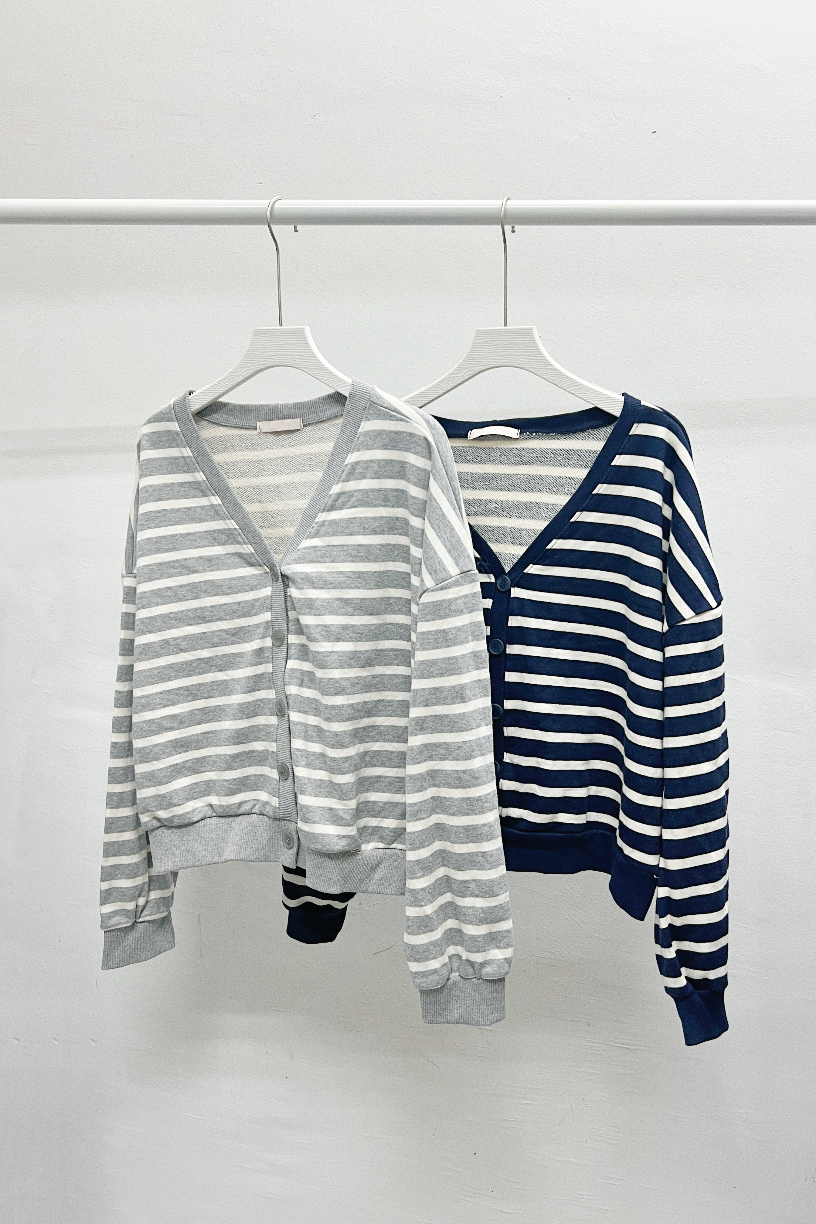 【SALE】薄珠地棉料條子外套｜灰