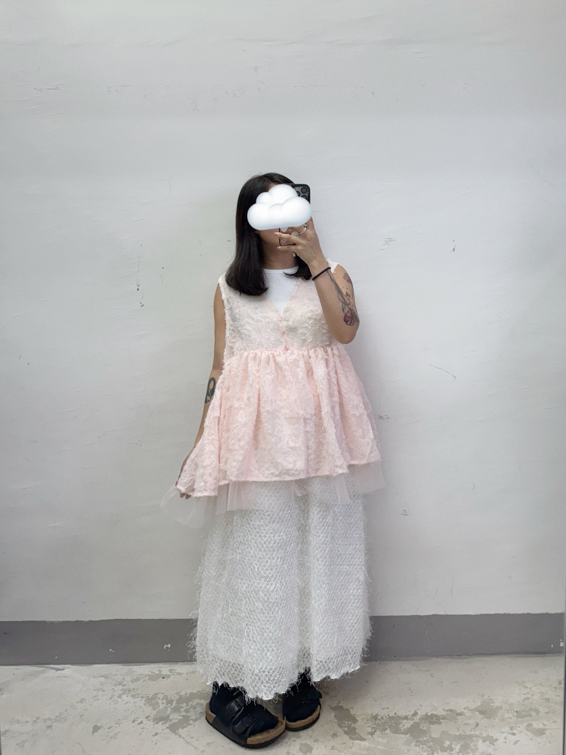 【SALE】蘇蘇花紋拼紗外搭丨紫 粉