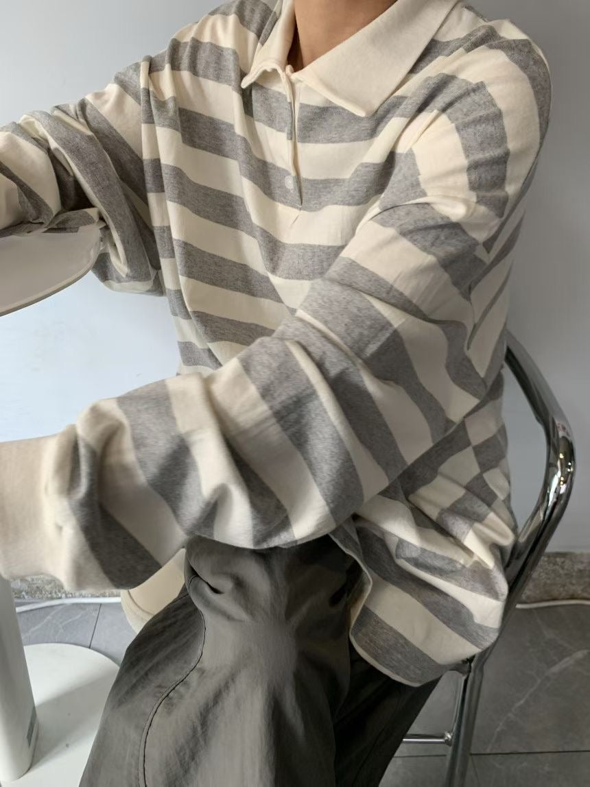 反領條紋上衣丨2 col