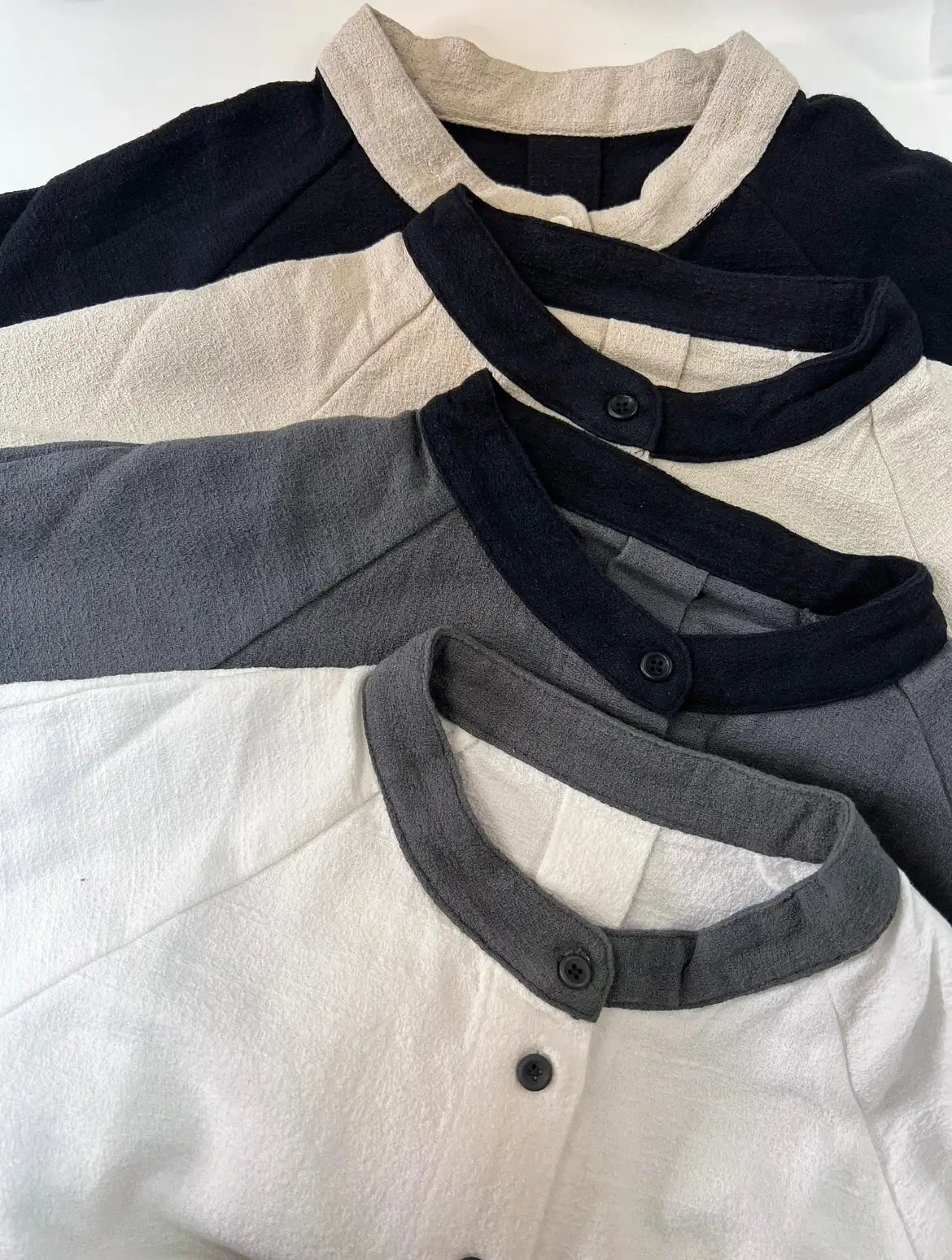 麻料拼色排鈕top