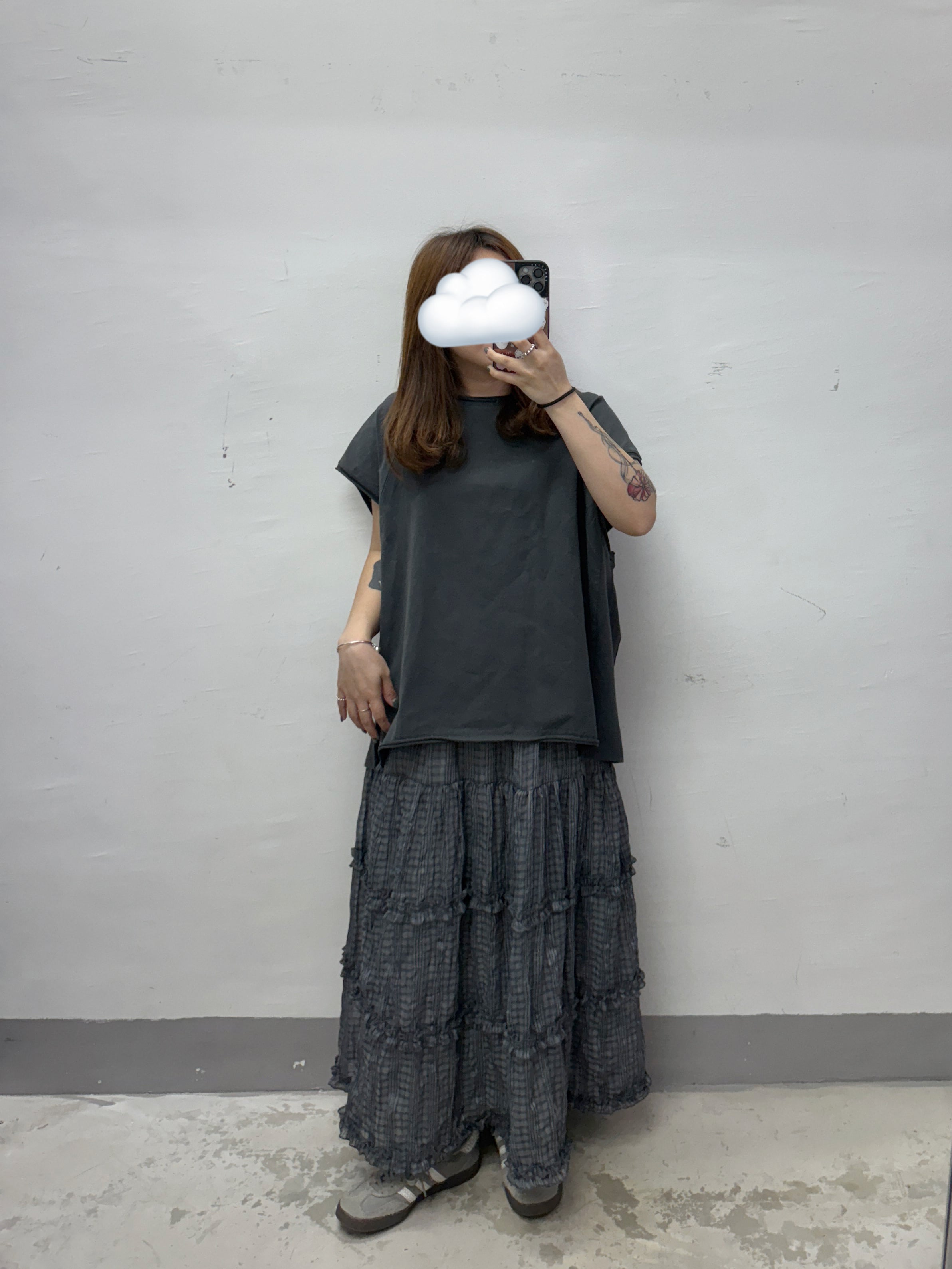 【SALE】透紗格紋ruffle邊半身裙丨4 col