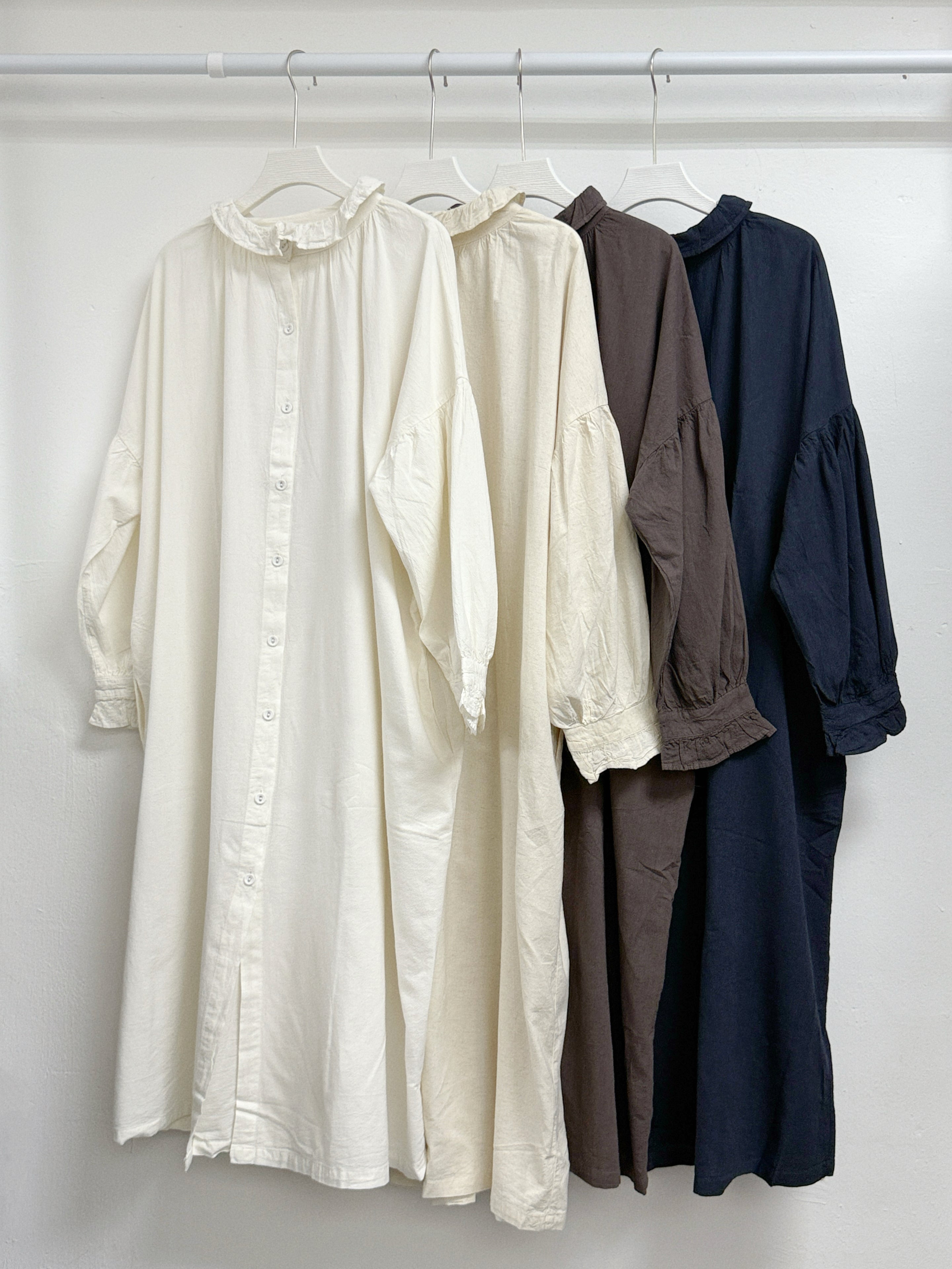 棉麻料ruffle領排鈕ops丨4 col