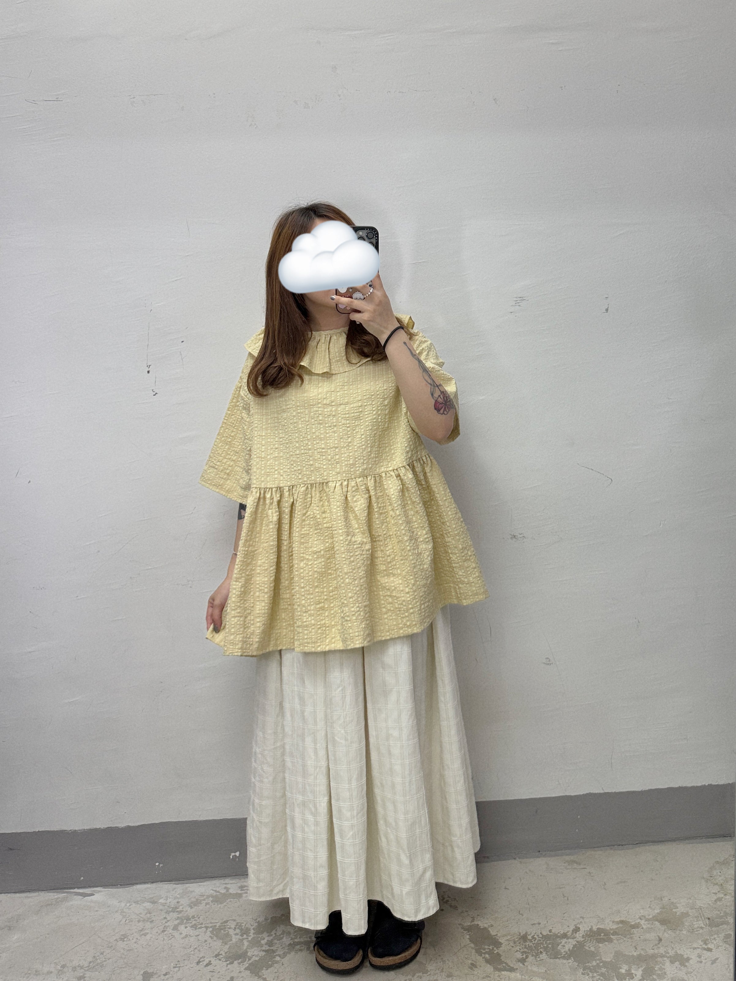 【SALE】2-way暗格荷葉領top丨淺灰綠