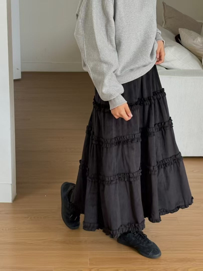 【comeback】ruffle邊絨面層層裙｜2 col