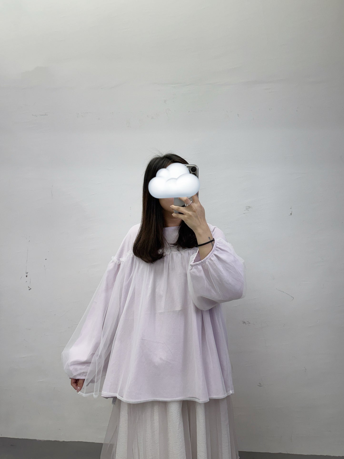 【SALE】暗條紋拼紗上衣丨紫