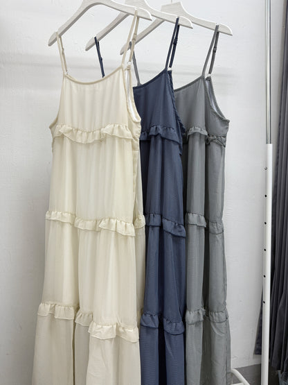 【SALE】細格紋ruffle邊吊帶ops丨3 col