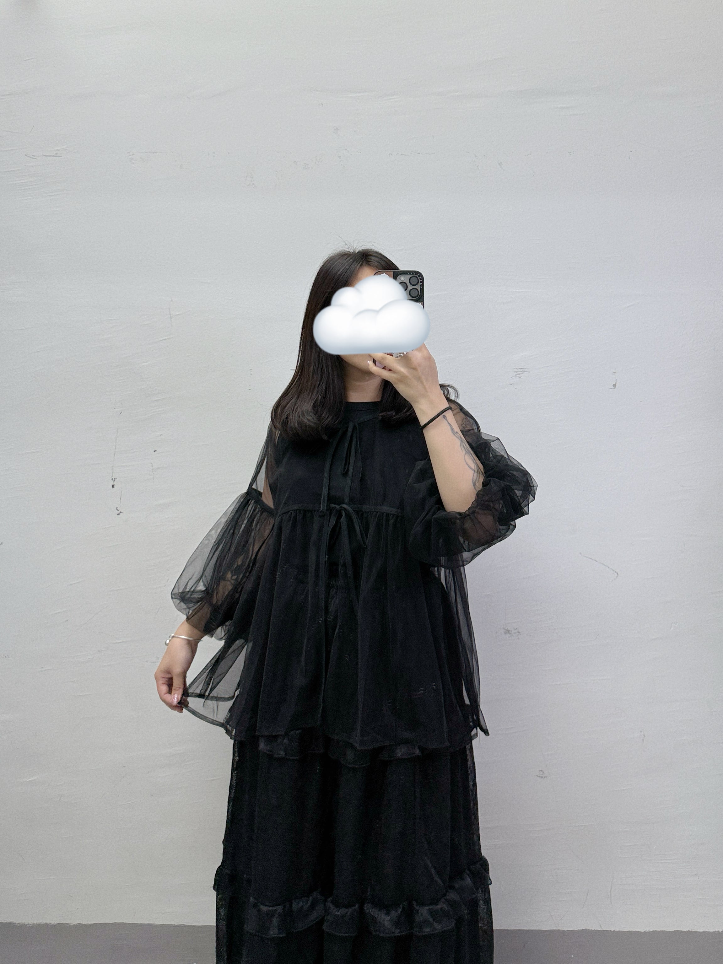 【SALE】泡泡袖綁帶紗外搭丨2 col