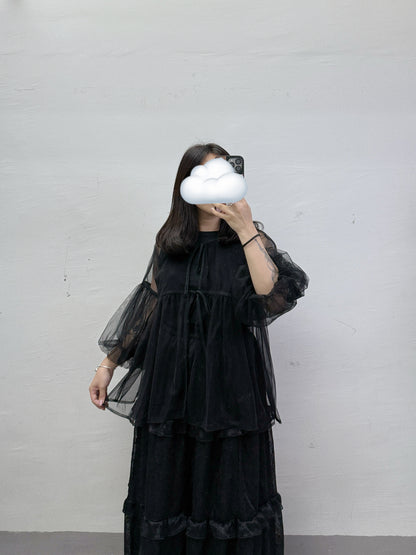 泡泡袖綁帶紗外搭丨2 col