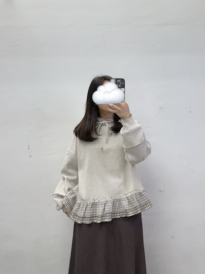 【SALE】下擺拼紗格紋有帽上衣丨3 col