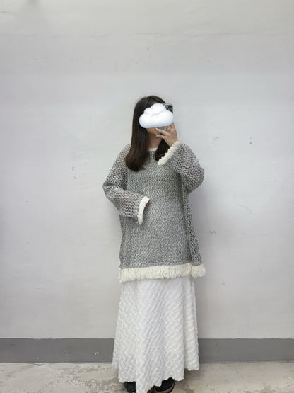 下擺流蘇網網針織上衣丨3 col