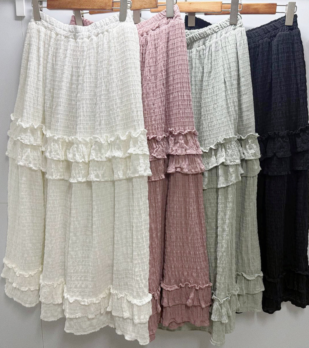 【SALE】皺皺暗紋ruffle半身裙丨灰藍