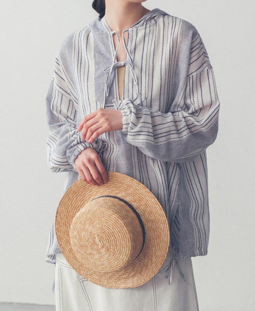 【SALE】綁帶蝴蝶結條子連帽top｜2 col